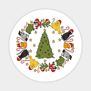 Cute Animals Stars Candy Canes Around the Christmas Tree Magnet